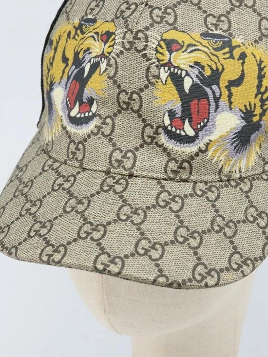 GUCCI GG Supreme Web Sherry Line Cap PVC L Beige Red Green 426887 Auth 171533 main image 10